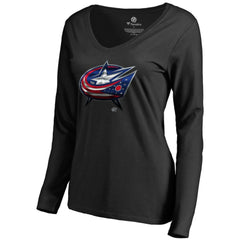 Columbus Blue Jackets Women's Midnight Mascot Long Sleeve V-Neck T-Shirt - Black - NHL 2874642