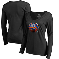 New York Islanders Women's Midnight Mascot Long Sleeve V-Neck T-Shirt - Black - NHL 2874652