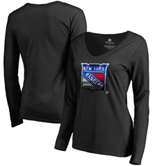 New York Rangers Women's Midnight Mascot Long Sleeve V-Neck T-Shirt - Black - NHL 2874653