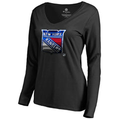 New York Rangers Women's Midnight Mascot Long Sleeve V-Neck T-Shirt - Black - NHL 2874653