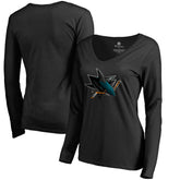 San Jose Sharks Women's Midnight Mascot Long Sleeve V-Neck T-Shirt - Black - NHL 2874657