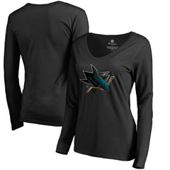 San Jose Sharks Women's Midnight Mascot Long Sleeve V-Neck T-Shirt - Black - NHL 2874657