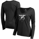 Tampa Bay Lightning Women's Midnight Mascot Long Sleeve V-Neck T-Shirt - Black - NHL 2874659