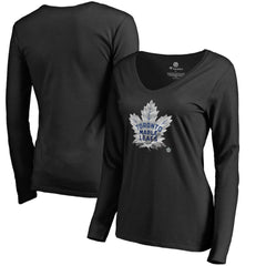 Toronto Maple Leafs Women's Midnight Mascot Long Sleeve V-Neck T-Shirt - Black - NHL 2874660