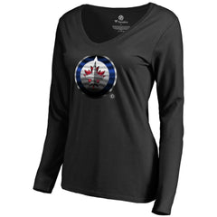 Winnipeg Jets Women's Midnight Mascot Long Sleeve V-Neck T-Shirt - Black - NHL 2874664