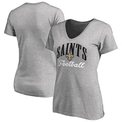 New Orleans Saints Women's Victory Script V-Neck T-Shirt Heather Gray