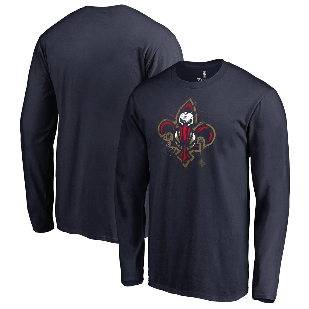 New Orleans Pelicans Splatter Logo Long Sleeve T-Shirt Navy