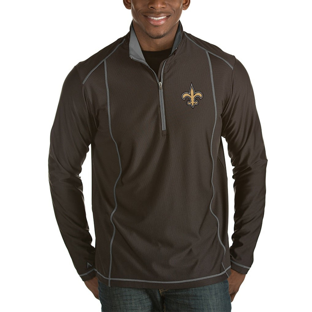 New Orleans Saints Antigua Tempo Half-Zip Pullover Jacket Heather Black