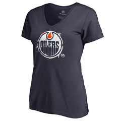 Edmonton Oilers Women's Splatter Logo V-Neck T-Shirt - Navy - NHL 2902309