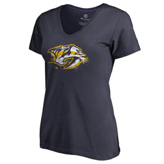 Nashville Predators Women's Splatter Logo V-Neck T-Shirt - Navy - NHL 2902314