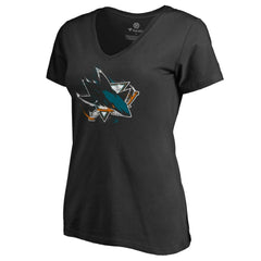 San Jose Sharks Women's Splatter Logo V-Neck T-Shirt - Black - NHL 2902321
