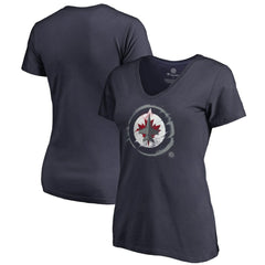 Winnipeg Jets Women's Splatter Logo V-Neck T-Shirt - Navy - NHL 2902328