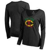 Chicago Blackhawks Women's Splatter Logo V-Neck Long Sleeve T-Shirt - Black - NHL 2902335