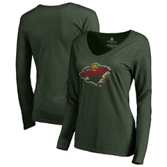 Minnesota Wild Women's Splatter Logo V-Neck Long Sleeve T-Shirt - Green - NHL 2902343