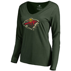 Minnesota Wild Women's Splatter Logo V-Neck Long Sleeve T-Shirt - Green - NHL 2902343