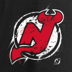 New Jersey Devils Women's Splatter Logo V-Neck Long Sleeve T-Shirt - Black - NHL 2902346