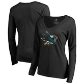 San Jose Sharks Women's Splatter Logo V-Neck Long Sleeve T-Shirt - Black - NHL 2902352