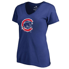 Chicago Cubs Women's Splatter Logo V-Neck T-Shirt - Royal - MLB Discount