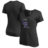 Colorado Rockies Women's Splatter Logo V-Neck T-Shirt - Black - MLB on Sale