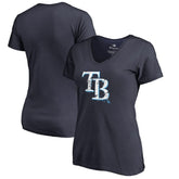 Tampa Bay Rays Women's Splatter Logo V-Neck T-Shirt - Navy - MLB Lifestyle