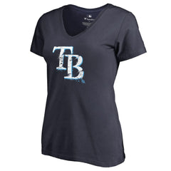 Tampa Bay Rays Women's Splatter Logo V-Neck T-Shirt - Navy - MLB Lifestyle
