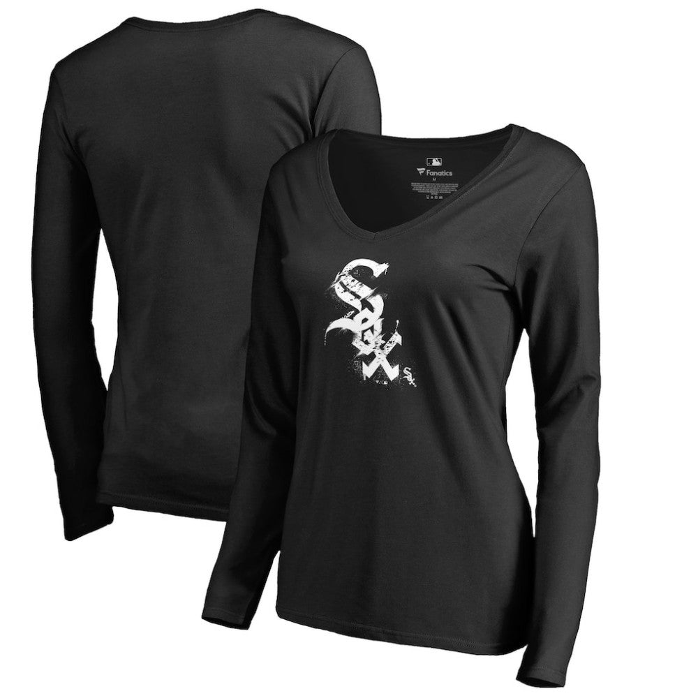 Chicago White Sox Women's Splatter Logo Long Sleeve V-Neck T-Shirt - Black - MLB on Sale