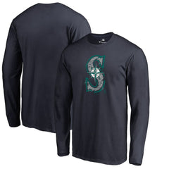Seattle Mariners Splatter Logo Long Sleeve T-Shirt - Navy - MLB Lifestyle