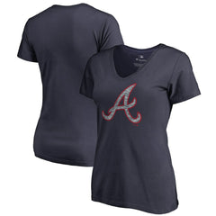 Atlanta Braves Women's Static Logo V-Neck T-Shirt - Navy - MLB Lifestyle