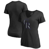 Colorado Rockies Women's Static Logo V-Neck T-Shirt - Black - MLB Lifestyle