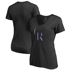 Colorado Rockies Women's Static Logo V-Neck T-Shirt - Black - MLB Lifestyle