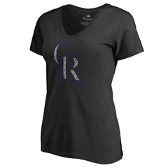 Colorado Rockies Women's Static Logo V-Neck T-Shirt - Black - MLB Lifestyle