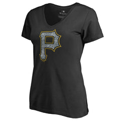 Pittsburgh Pirates Women's Static Logo V-Neck T-Shirt - Black - MLB Lifestyle