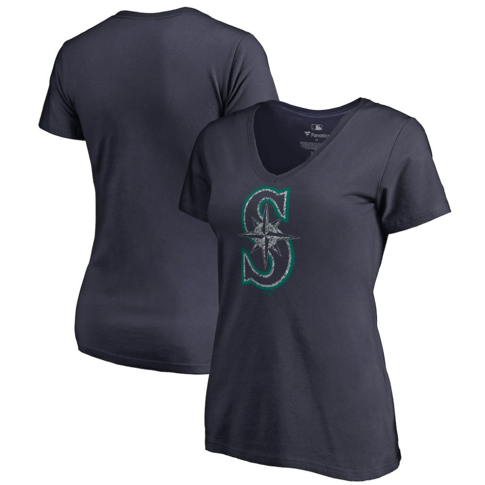 Seattle Mariners Women's Static Logo V-Neck T-Shirt - Navy - MLB Online