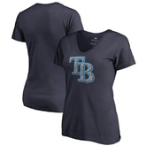 Tampa Bay Rays Women's Static Logo V-Neck T-Shirt - Navy - MLB Sale