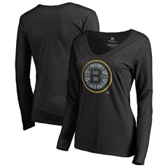Boston Bruins Women's Static Logo Long Sleeve V-Neck T-Shirt - Black - NHL 2926760