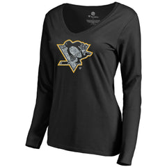 Pittsburgh Penguins Women's Static Logo Long Sleeve V-Neck T-Shirt - Black - NHL 2926783
