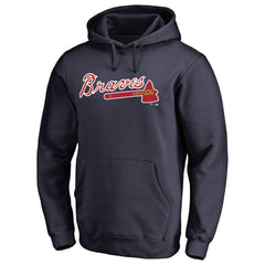 Atlanta Braves Official Wordmark Fitted Pullover Hoodie - Navy - MLB Lifestyle