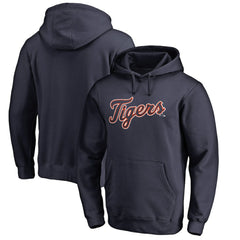 Detroit Tigers Official Wordmark Fitted Pullover Hoodie - Navy - MLB Lifestyle
