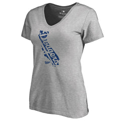 Los Angeles Dodgers Women's Hometown Collection Knockout State V-Neck T-Shirt - Ash - MLB Lifestyle