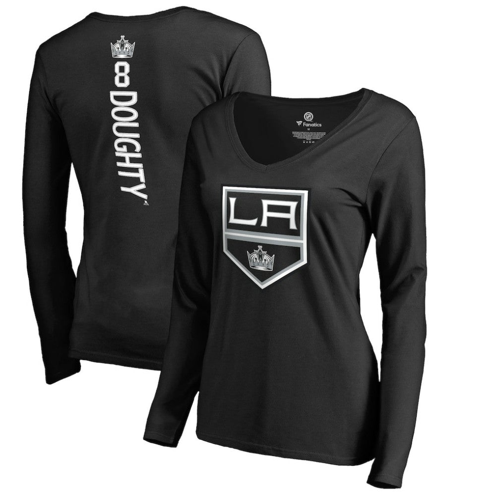 Drew Doughty Los Angeles Kings Women's Backer Name & Number Slim Fit Long Sleeve V-Neck T-Shirt - Black - NHL 2975483