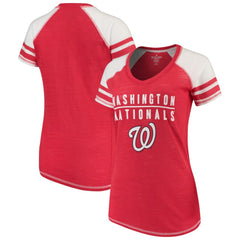 Washington Nationals Soft as a Grape Women's Color Block V-Neck T-Shirt - Red - MLB on Sale