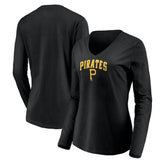 Pittsburgh Pirates Women's Cooperstown Collection Wahconah Long Sleeve V-Neck T-Shirt - Black - MLB Sale
