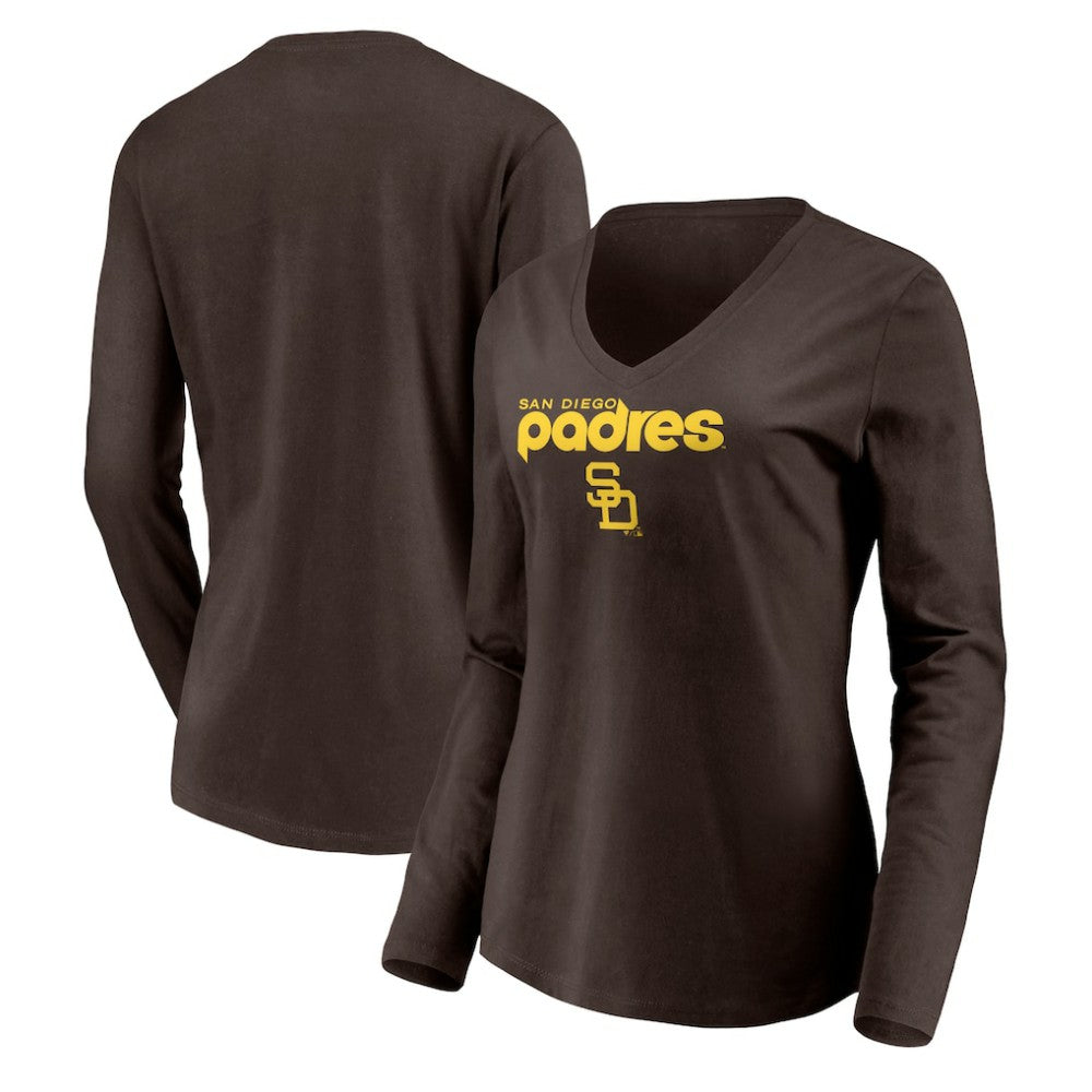 San Diego Padres Women's Cooperstown Collection Wahconah Long Sleeve V-Neck T-Shirt - Brown - MLB on Sale
