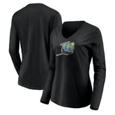 Tampa Bay Rays Women's Cooperstown Collection Wahconah Long Sleeve V-Neck T-Shirt - Black - MLB Sale