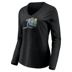 Tampa Bay Rays Women's Cooperstown Collection Wahconah Long Sleeve V-Neck T-Shirt - Black - MLB Sale