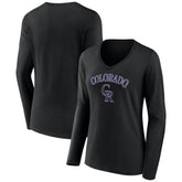 Colorado Rockies Women's Team Lockup Slim Fit Long Sleeve V-Neck T-Shirt - Black - MLB Sale