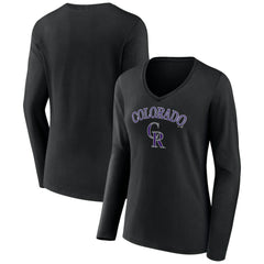 Colorado Rockies Women's Team Lockup Slim Fit Long Sleeve V-Neck T-Shirt - Black - MLB Sale
