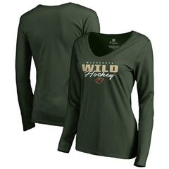Minnesota Wild Women's Iconic Collection Script Assist Long Sleeve V-Neck T-Shirt - Green - NHL 3008709