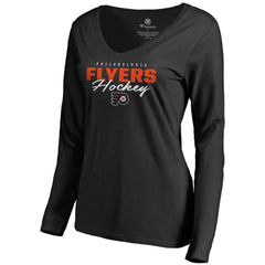 Philadelphia Flyers Women's Iconic Collection Script Assist Long Sleeve V-Neck T-Shirt - Black - NHL 3008716