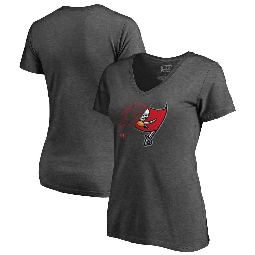 Tampa Bay Buccaneers Women's X-Ray Slim Fit V-Neck T-Shirt Heathered Gray